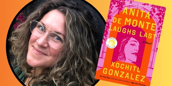 headshot of Xochitl Gonzalez beside book cover