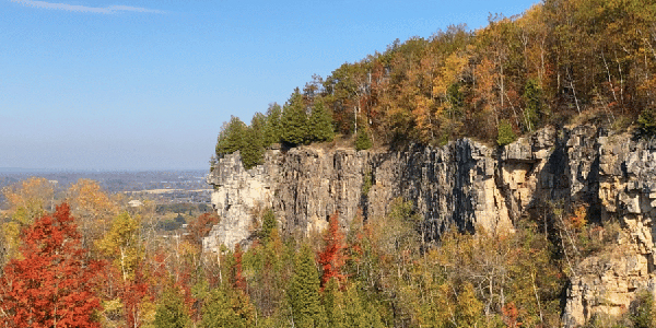 Niagara escarpment and trees with fall foliage