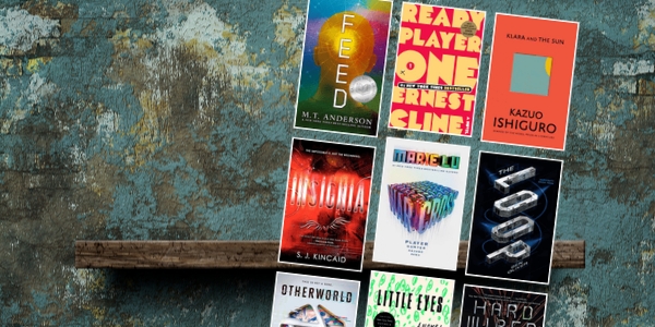 bookshelf with various book covers