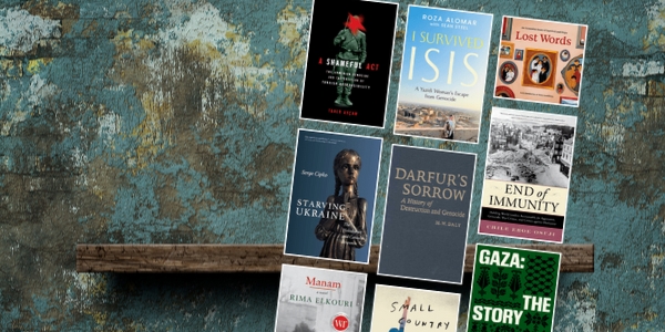 bookshelf with various book covers