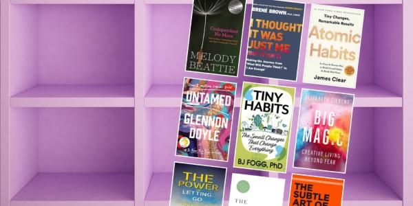 bookshelf with various book covers