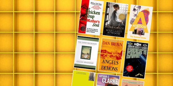 bookshelf with various book covers