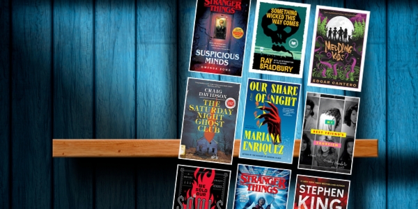 bookshelf with various book covers