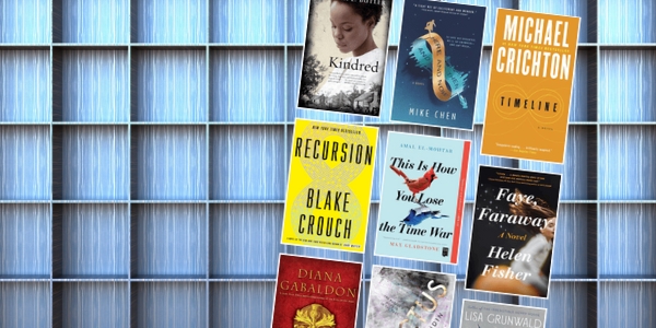 bookshelf with various book covers