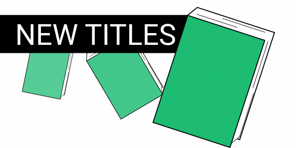 text new titles with illustration of three green books