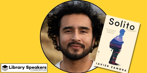 headshot of Javier Zamora beside book cover