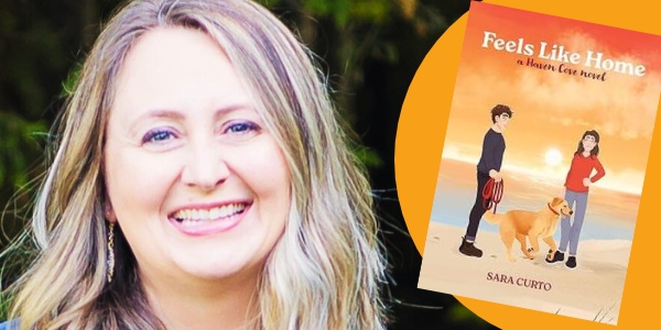 headshot of Sarah Curto beside book cover
