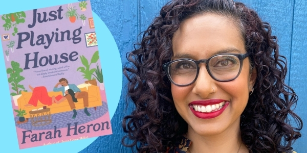 headshot of Farah Heron beside book cover