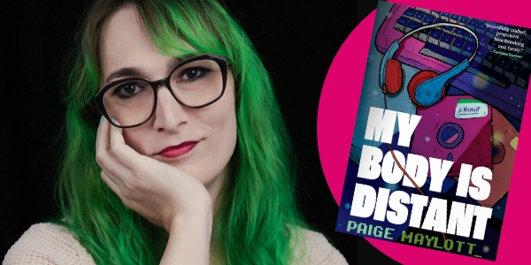 headshot of Paige Maylott beside book cover
