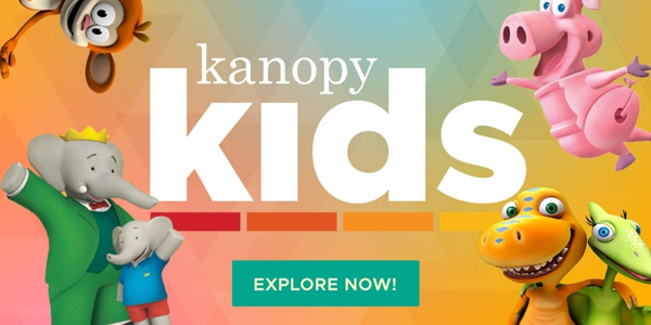  text kanopy kids surrounded by illustrations of various popular animated characters 