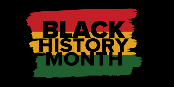 text reads Black History Month with a red, yellow, and green stripe behind the text