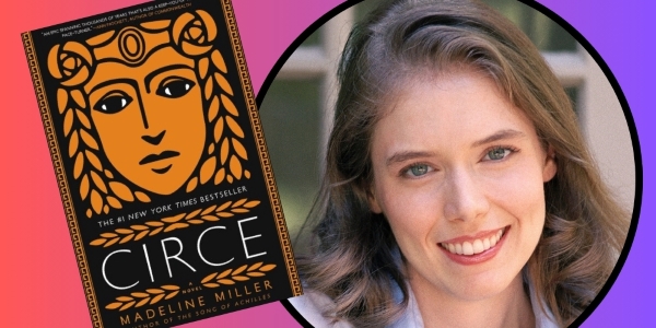headshot of Madeline Miller beside book cover of Circe