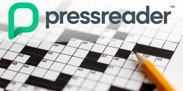 PressReader logo with a blank crossword puzzle and pencil in the background