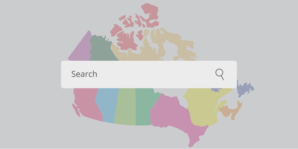 fake search bar across a map of canada