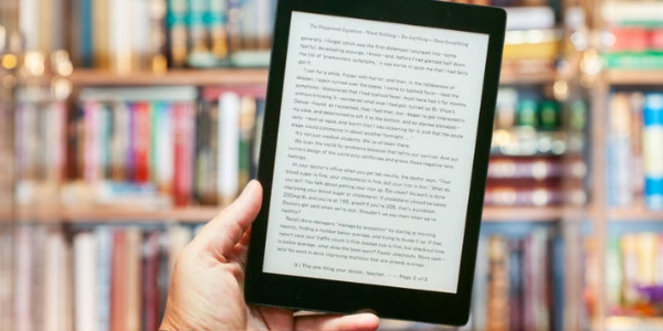 hand holding up a Kobo ereader