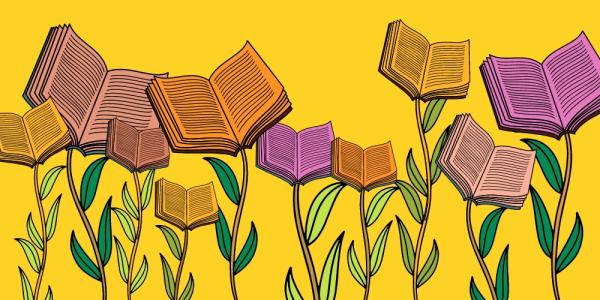 illustrated books that look like flowers on stems