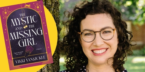 headshot of Vikki VanSickle beside book cover