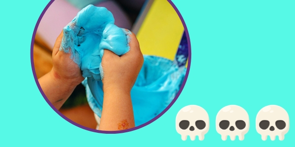 small hands holding blue slime