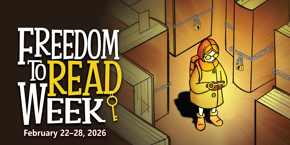 decorative with text Freedom to Read Week, February 22 to 28.