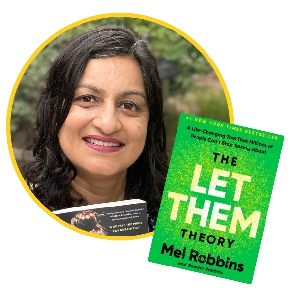 headshot of Deepti beside book cover