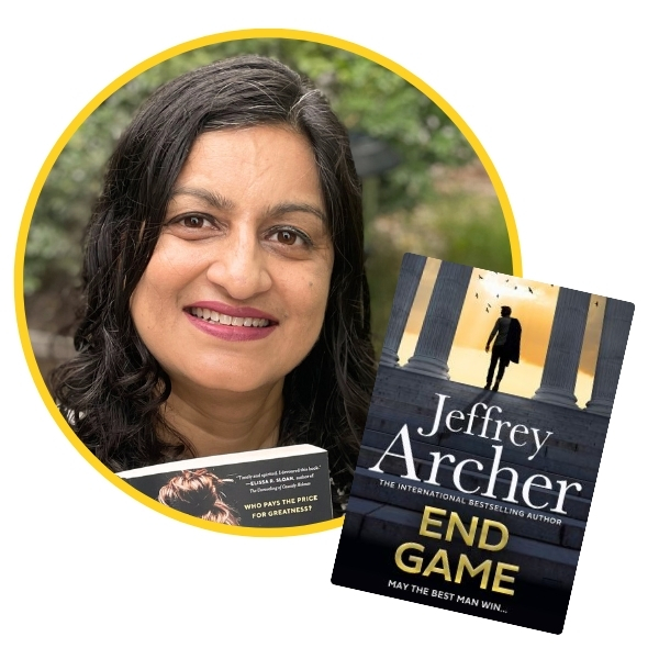 headshot of Deepti beside book cover