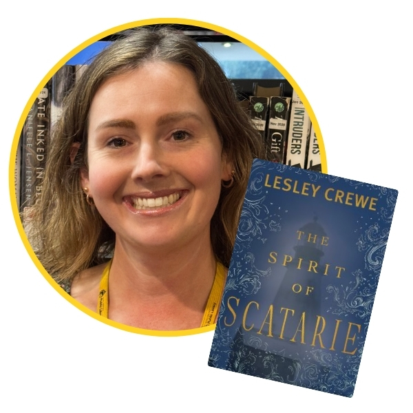 headshot of Sarah beside book cover