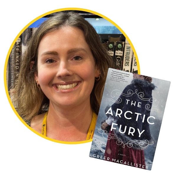 headshot of Sarah beside book cover