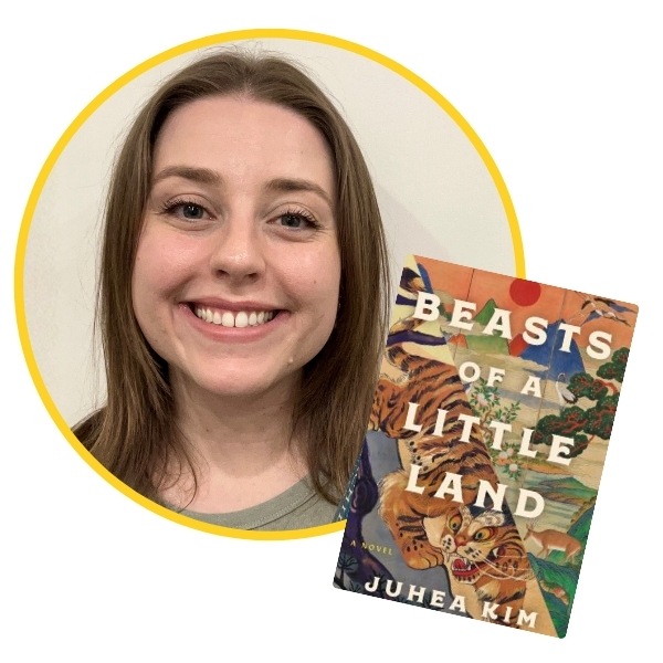 headshot of Sarah-Ann beside book cover