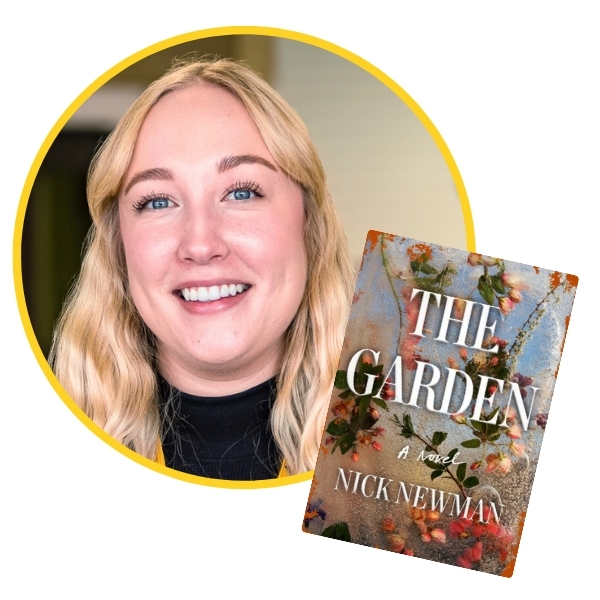 headshot of Kathleen beside book cover