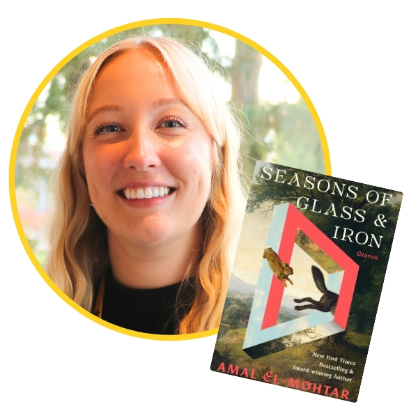 headshot of Kathleen beside book cover