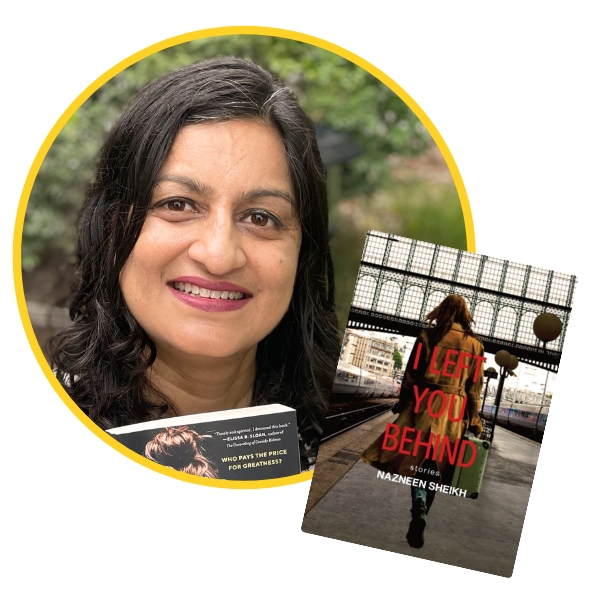 headshot of Deepti beside book cover