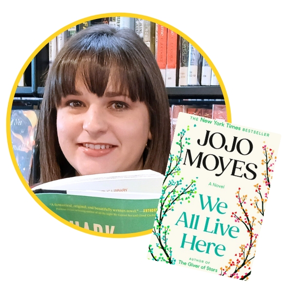 headshot of Emma beside book cover