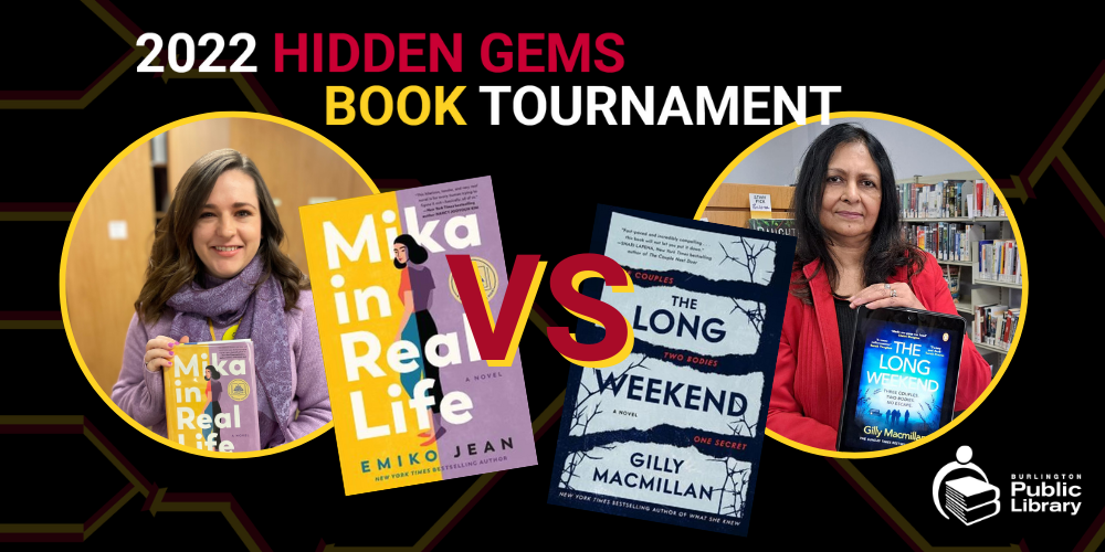 2022 Hidden Gems Book Tournament. Headshot of Emma and Kumkum holding their books. BPL logo in corner.