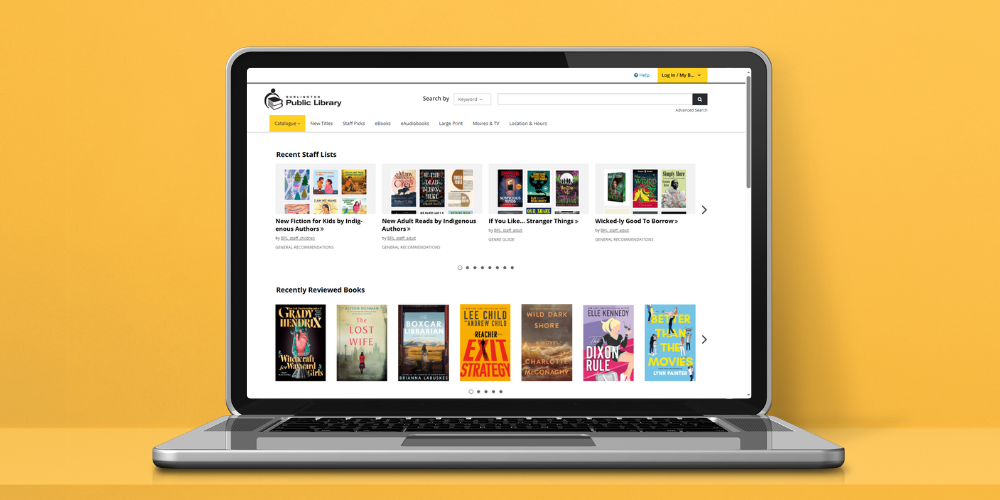 laptop displaying the catalogue home page