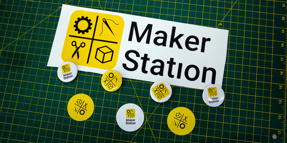 MakerStation vinyl label and seven buttons