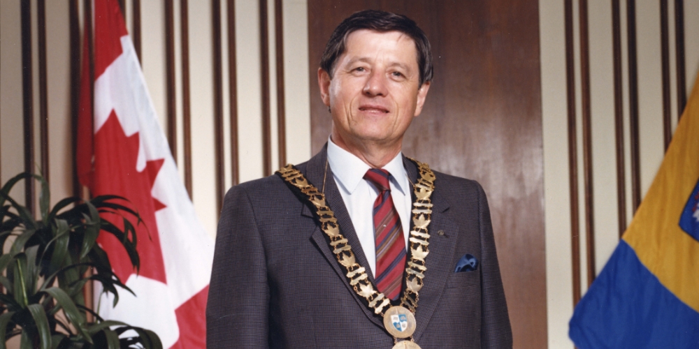 official portrait of Mayor Roly Bird in City Hall in 1985