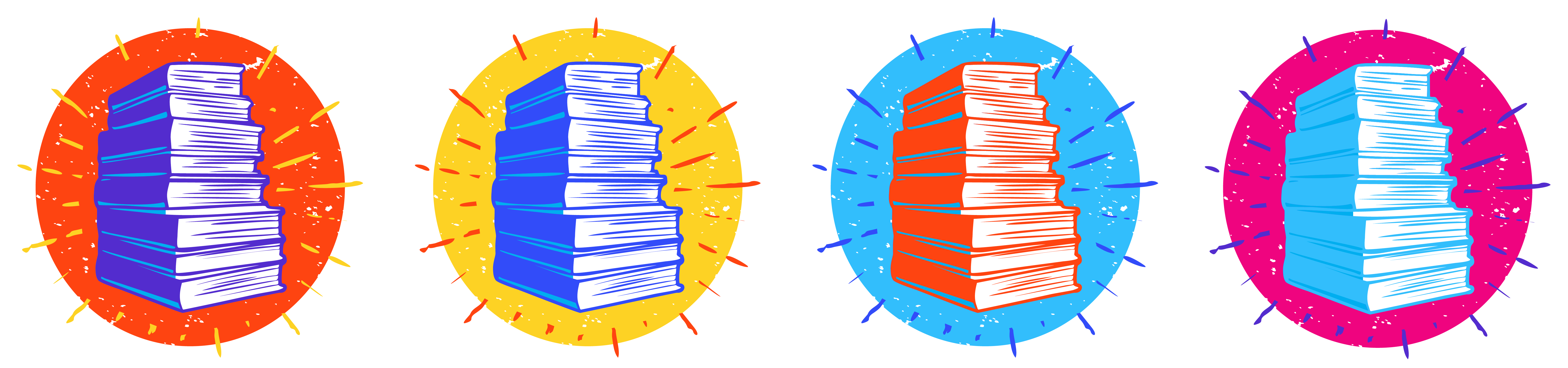 illustration of four stacks of books